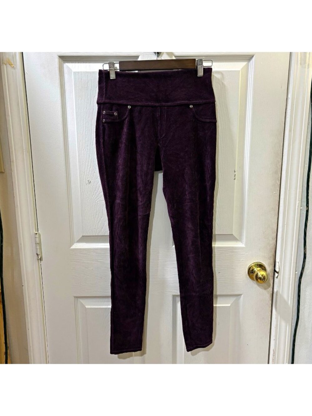 SPANX Eggplant Corduroy Ankle Leggings Pockets Stretch Women's M